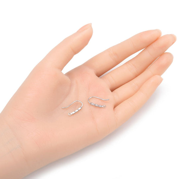 4pcs 925 Sterling Silver Fancy Earring Hooks, 9 Cubic Zirconia CZ, Tarnish Resistant Rhodium Plated, 17mm, SS460