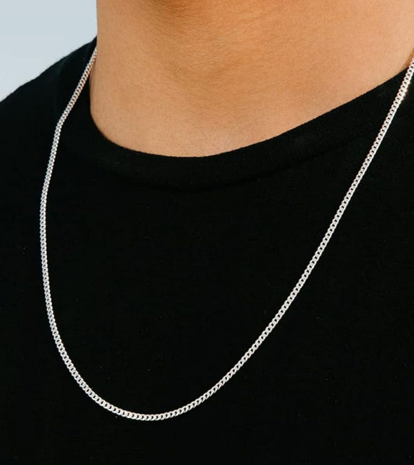 1pc 925 Sterling Silver Diamond Cut Curb Link Chain Necklace, Tarnish Resistant Rhodium Plated, 2mm, Strong, Length Selections: 16/18/20/26/28 Inch