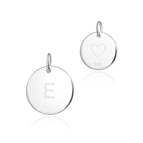 1pc 925 Sterling Silver 12mm Letter E Charm, Heart Engraved, Name Initial Disc Coin Pendant Drop, SLP-S5
