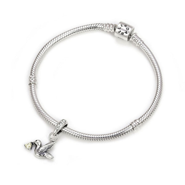 1pc 925 Sterling Silver Bird Charm, Freedom Lover November Birthstone Charm Drop, Yellow Topaz Cubic Zirconia CZ, 20mm Long, Hole ID 4.5mm, EC1-D11