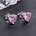 1 Pair 925 Sterling Silver October Love Heart Birthstone Stud Earrings, 6mm/0.84 Carat Cubic Zirconia CZ Pink Tourmaline Stone, SSE79-10