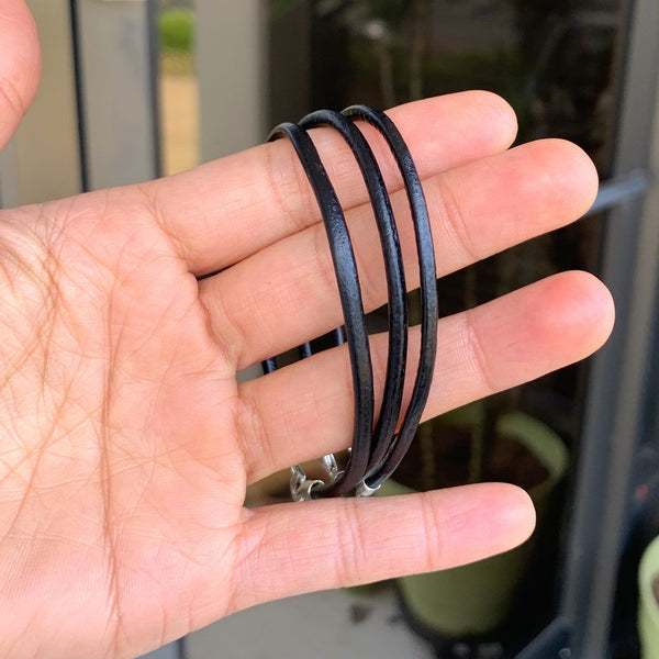 1pc Black Leather Cord Necklace, Sterling Silver Clasp, 3mm Diameter, Length Selections: 7 inch/7.5 inch/8 inch