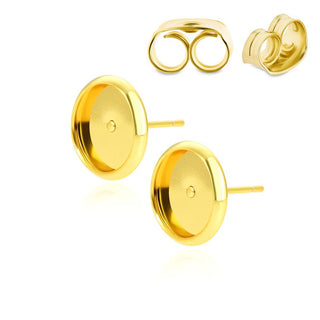 20pcs Tarnish Resistant Bezel Tray Earring Posts, 18K Yellow Gold Plated Brass, Bezel Inner Diameter Selections: 6mm/8mm/10mm/12mm