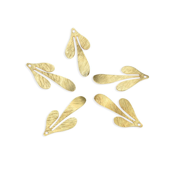 10pcs 36mm Large 3-Petal Leaf Drop Pendants, Tarnish Resistant, 18K Yellow Gold Plated Brushed Brass, BF-B5