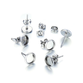 50pcs 304 Grade Stainless Steel Round Bezel Ear Tray Earring Findings – For Stud Earrings (6mm/8mm/10mm/12mm)