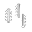 1pc Sterling Silver 4 Strands Multi-Strand Slide Lock Tube Clasp Set, Tarnish Resistant Rhodium Plated, 25.5mm Long, SS92-4