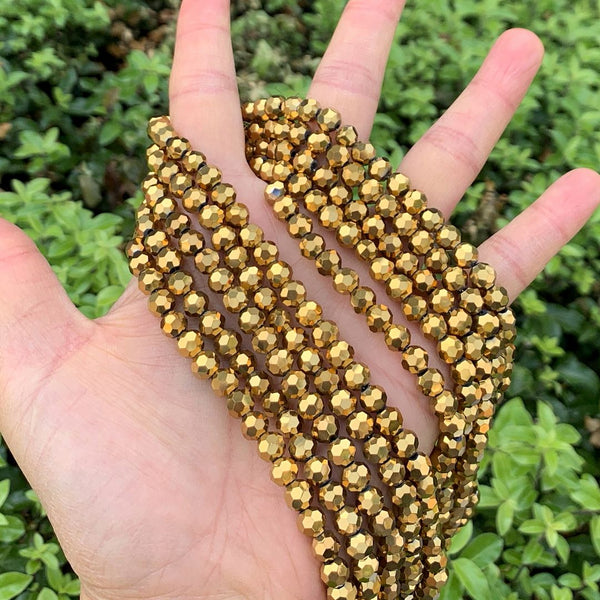 200pcs Creative Club Faceted Round Crystal Glass Beads, Gold Aurum, 6mm (0.24 inch), Hole ID 1mm, CC2R633