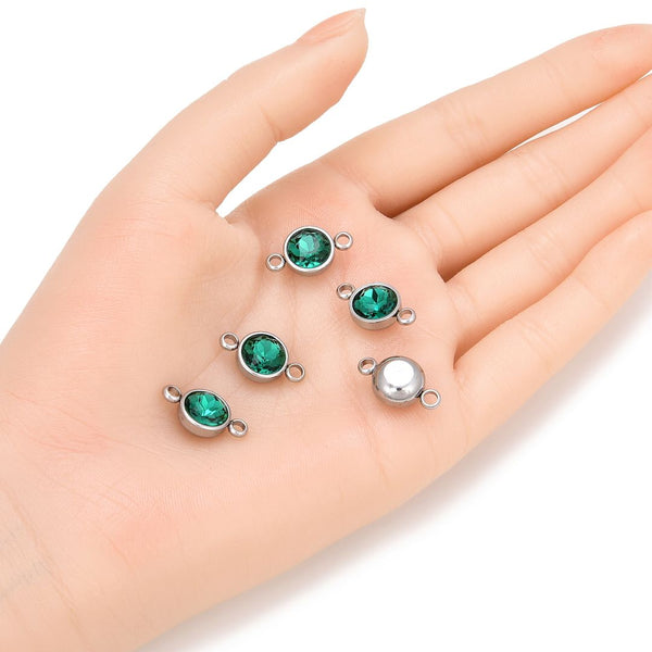 10pcs Grade A May Emerald Green Birthstone Links, Stainless Steel, Tarnish Resistant, 10mm, CCP36-5