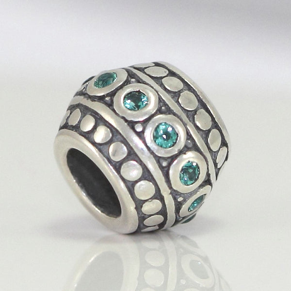 1pc 925 Sterling Silver Round May Birthstone Bead Charm, Green Emerald Cubic Zirconia CZ, 10x8mm, Hole ID 4.5mm, EC1-F5