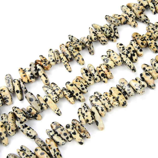 Natural Dalmatian Jasper Gemstone Stick Point Beads, Irregular, 7mm-23mm Long, Hole ID 1mm 1 Strand/15 Inch, GZ5-20