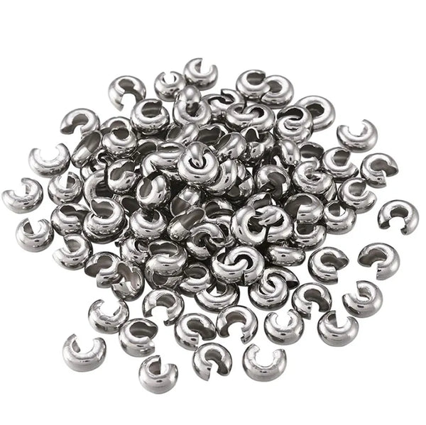 100pcs 304 Grade Stainless Steel Crimp Bead Knot Covers, Crimp End Caps, Size Selections: 3mm/4mm/5mm/6mm