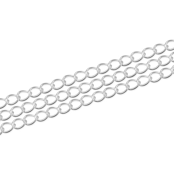 5 Feet 925 Sterling Silver Unfinished Twisted Oval Curb Cable Chain Links, 2.5mm, SSK-O1