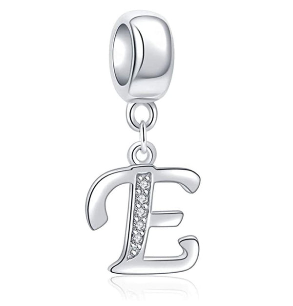 1pc 925 Sterling Silver Letter E, Alphabet Charm Pendant Drop, 18mm Long, Hole ID 4.5mm, EC3-A5