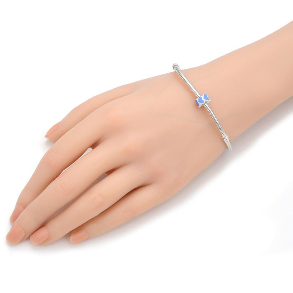 1pc Real 925 Sterling Silver Blue Enamel Love Heart Bead Charm, Compatible with Pandora All Other Charm Bracelet, EC4-B2