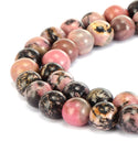 Natural Rhodonite Gemstone Round Beads, 1 Strand/15 Inch, Size Selections: 4mm/6mm/8mm