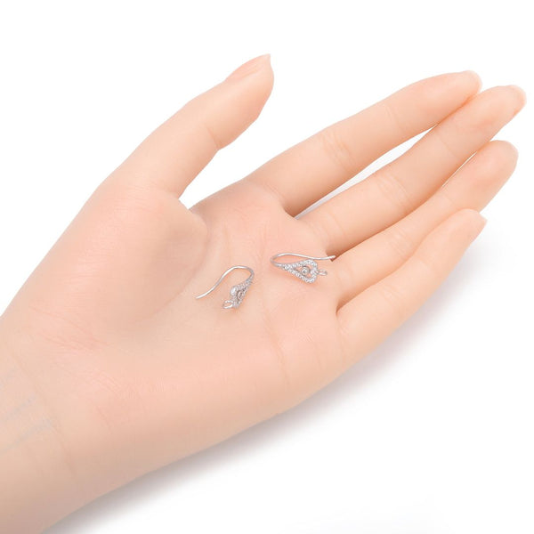 4pcs 925 Sterling Silver Fancy Peacock Feather Pattern Earring Hooks, 19 Cubic Zirconia CZ, Tarnish Resistant Rhodium Plated, 18mm, SS464