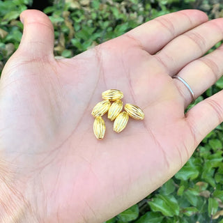 100pcs Corrugated Oval Melon Beads, 18K Yellow Gold Plated Brass, Size Selections: 7x4mm, 10x6mm, 12x8mm