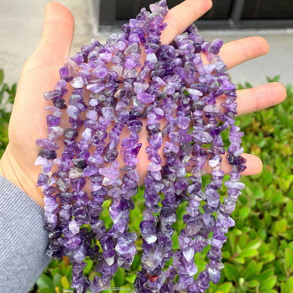 Natural Purple Amethyst Crystal Gemstone Chip Beads, Free Form, 5mm-8mm, Hole ID 1mm, 1 Strand/31 Inch, GZ1-8