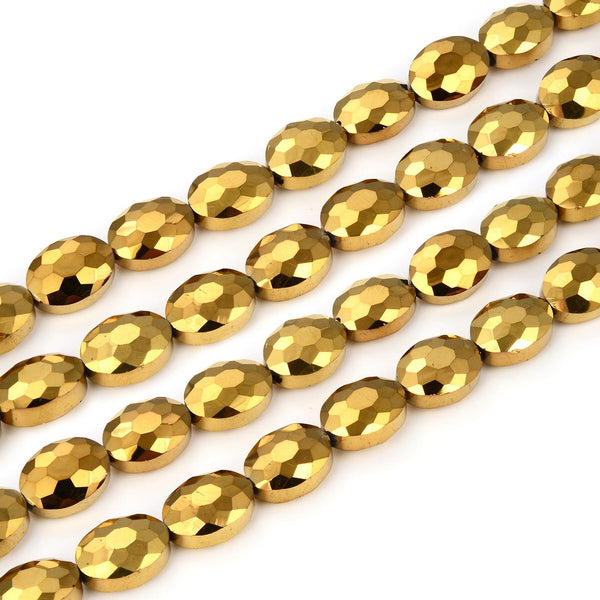 50pcs Creative Club Faceted Flat Oval Crystal Beads, Gold Aurum, 16x12mm/Large, Hole ID 1.1mm, CCO-33