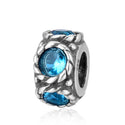 Real 925 Sterling Silver March Birthstone Flower Round Charm Bead, Cubic Zirconia CZ Blue...