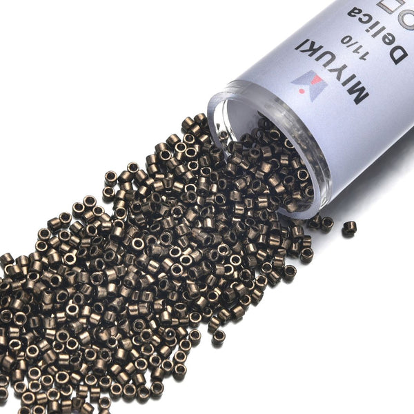 7.5g Miyuki Delica 11/0 Seed Beads, Opaque Metallic Dark Bronze DB22