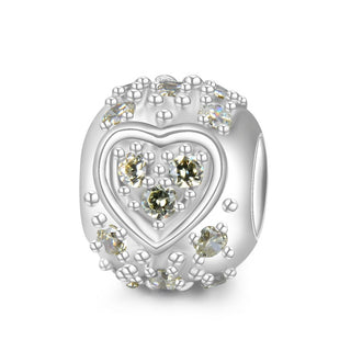 1pc 925 Sterling Silver Round Heart Pattern August Birthstone Bead Charm, Green Peridot Cubic Zirconia CZ, 11x9mm, Hole ID 4.5mm, EC1-H8