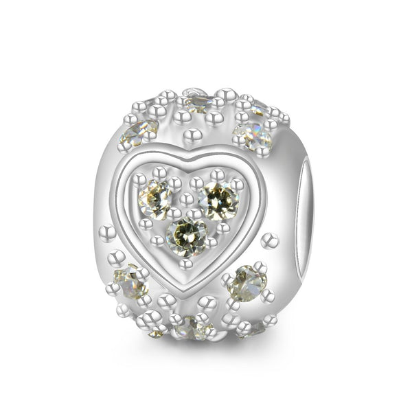 1pc 925 Sterling Silver Round Heart Pattern August Birthstone Bead Charm, Green Peridot Cubic Zirconia CZ, 11x9mm, Hole ID 4.5mm, EC1-H8