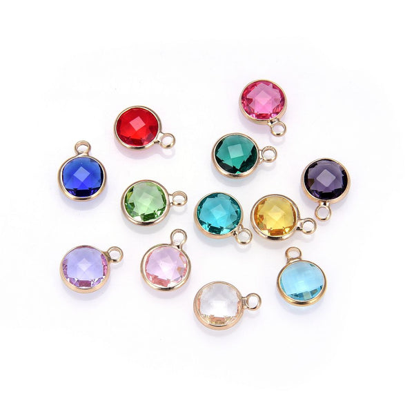 10pcs Grade A January Red Birthstone Charm Drops, 18K Yellow Gold Plated Brass, 6mm Small, CCP2-G1