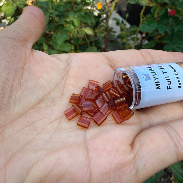 10g Miyuki Full Tila Square Seed Beads 5x5mm, Transparent Dark Amber (TL-134)