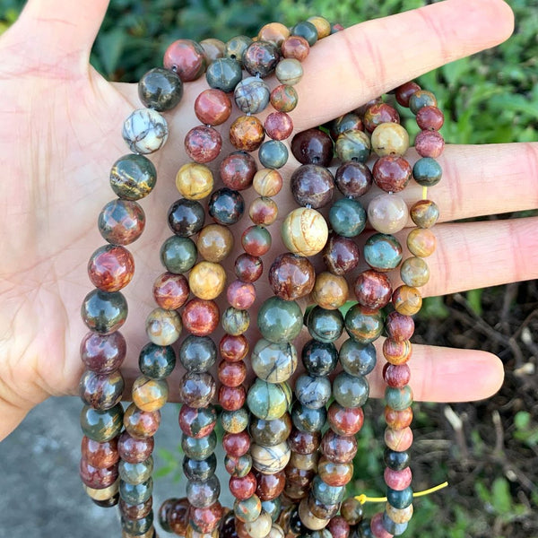Natural Picasso Jasper Gemstone Round Beads, 1 Strand/15 Inch, Size Selections: 4mm/6mm/8mm/10mm