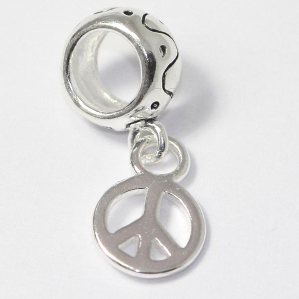 1pc 925 925 Sterling Silver Dangle Peace Sign Bead Charm Pendant, Compatible with Pandora All Other Charm Bracelet, EC24-D5