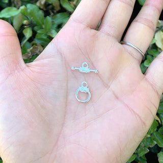 2 sets 925 Sterling Silver Flower Toggle Clasps, T-Bar Jewelry Closure, Size Selections: 9mm/12mm/15mm