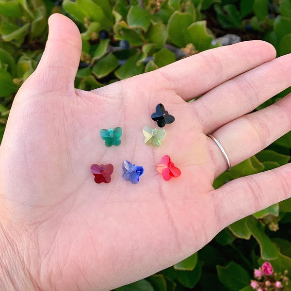 20pcs Creative Club Butterfly Crystal Glass Pendant Drop Beads, September Sapphire Blue Birthstone, 10mm, Hole ID 1mm, CCM-13