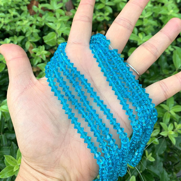 200pcs Creative Club Faceted Flat Bicone Rondelle Crystal Glass Beads #5305, Aquamarine blue, 6x4mm Small, Hole ID 1mm, CC3R610