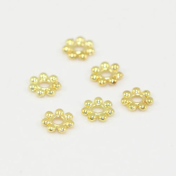 200pcs Small Thin Daisy Flower Flat Rondelle Beads, 18K Gold Plated Brass 4.5x0.8mm, Hole ID 1mm, CF110-G