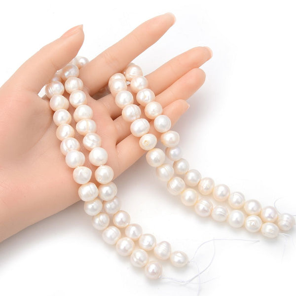 Adabele Natural Potato Round Pearl Beads, White Cultured Freshwater Pearls, 11- 12mm, 1 Strand/14 Inch, FP3-12