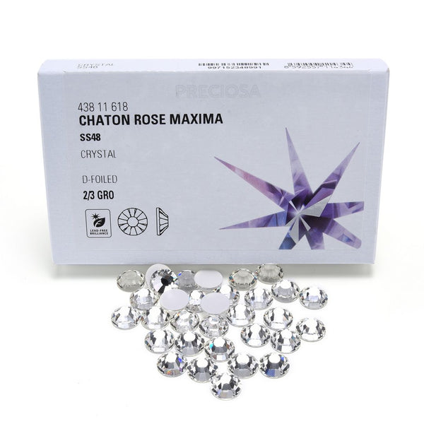 10pcs Genuine Preciosa MAXIMA Chaton Rose Round Flat Back Crystal Rhinestone, Foil Back, Crystal Clear, SS48, 10.91-11.3mm, Prm-S481