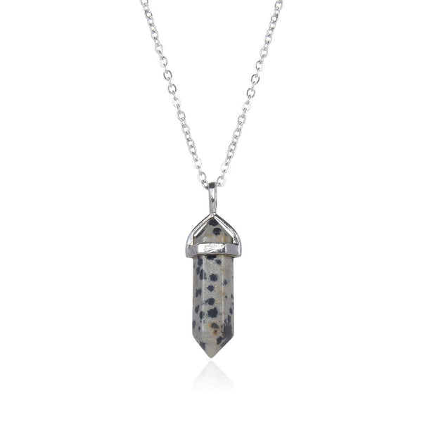 1pc Natural Dalmatian Jasper Gemstone Pendant Necklace, 18 Inch Surgical Stainless Steel Chain, GGP-C19
