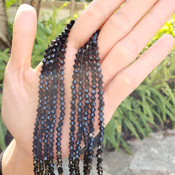 500pcs Creative Club Faceted Bicone Crystal Glass Beads, Jet black, 4mm (0.16 Inch) Small Tiny, Hole ID 0.9mm, CCB423