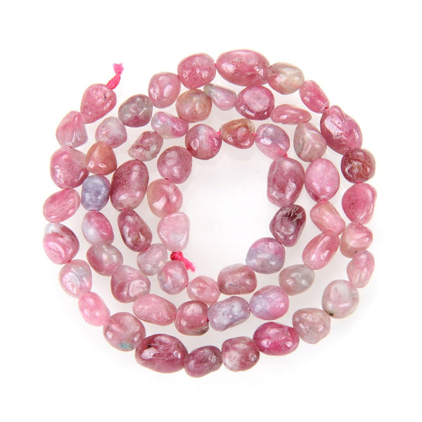 Natural Pink Tourmaline Gemstone Oval Tumbled Pebble Beads, Irregular, 7mm to 10mm, Hole ID 1mm, 15 Inch/1 Strand, GZ12-32