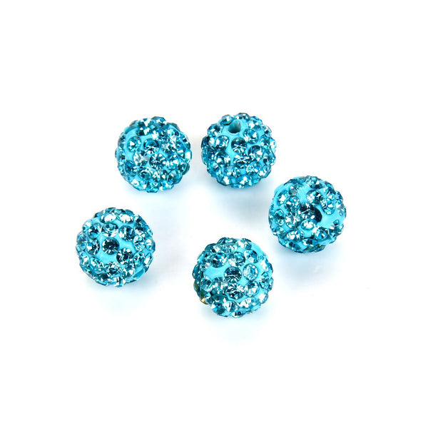 25pcs Adabele Grade A Suncatcher Crystal Rhinestone Pave Polymer Clay Beads, Aquamarine Blue, Size Selections: 8mm/10mm/12mm