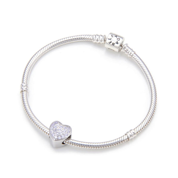 1pc 925 Sterling Silver Love Heart June Birthstone Bead Charm, Light Purple Alexandrite Cubic Zirconia CZ, 10mm, Hole ID 4.5mm, EC1-L6