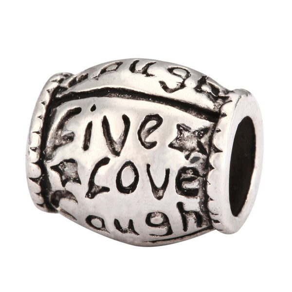 20pcs Live Love Laugh Large Hole Beads, Hole ID 4.5mm, Antique Silver, Zinc Alloy Metal, MEC-C9