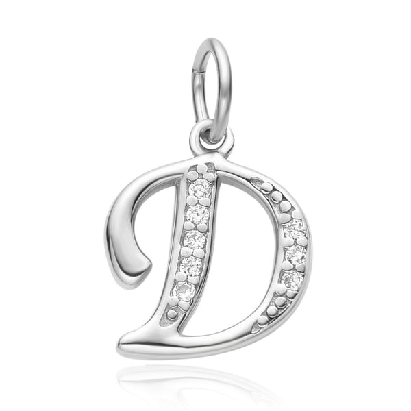 1pc 925 Sterling Silver Letter D Charm, Tarnish Resistant Rhodium Plated, Cubic Zirconia CZ Name Initial Pendant Drop,SSP-C4
