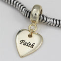 1pc Real Gold Plated Sterling Silver Faith Love Heart Bead Charm Pendant, Compatible with Pandora All Other Charm Bracelets, EC4-D9