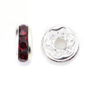 100pcs Grade A Rhinestone Rondelle Beads, Siam Red Rhinestone, Sterling Silver Plated Brass, Size Selections: 5mm/6mm/8mm/10mm/12mm
