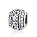 1pc 925 Sterling Silver Round February Birthstone Bead Charm, Purple Amethyst Cubic Zirconia CZ, 10x8mm, Hole ID 4.5mm, EC1-F2