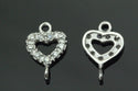 4pcs 925 Sterling Silver Fancy Heart Design Earring Jewelry Connectors, Cubic Zirconia CZ, Tarnish Resistant Rhodium Plated,12x8.5mm, SS36-AA