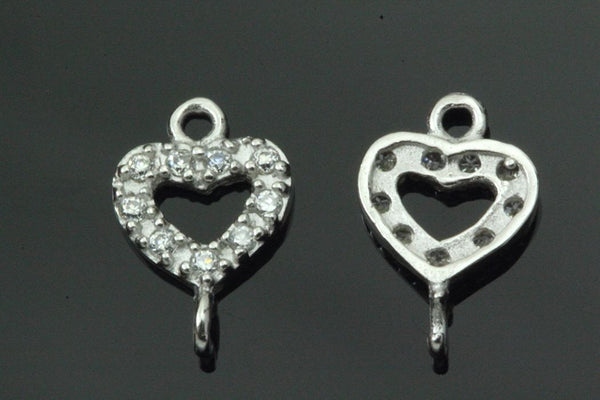 4pcs 925 Sterling Silver Fancy Heart Design Earring Jewelry Connectors, Cubic Zirconia CZ, Tarnish Resistant Rhodium Plated,12x8.5mm, SS36-AA