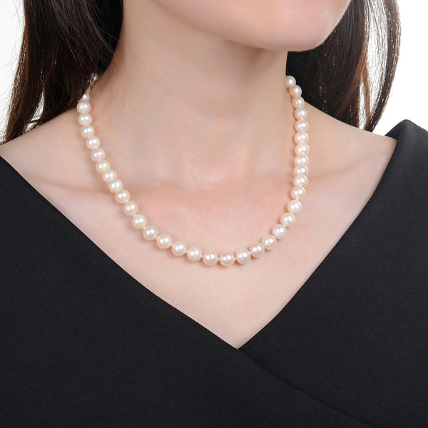 Natural Grade AAA Round White Cultured Freshwater Pearl Necklace, 8-9mm Pearl Strand, Length Selections: 16 inch/18 Inch